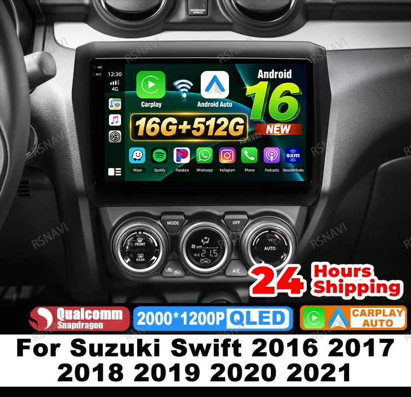 Car Radio Android 16 For Suzuki Swift 2016 2017 2018 2019 2020 2021 DVD Qualcomm Autoradio Head Unit GPS 4G LTE Multimedia DSP