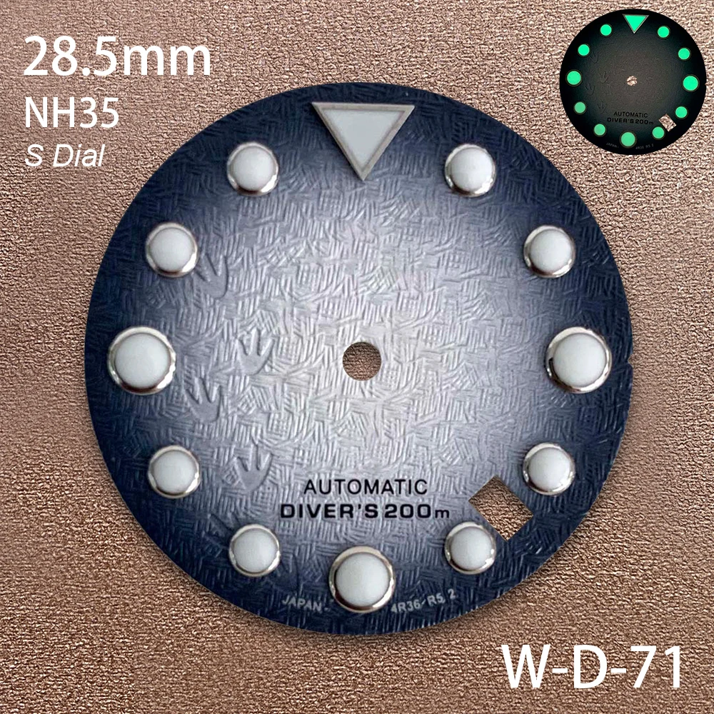 28.5mm S Logo 3D Footprint Dial Fit NH35/NH36/4R/7S Japanese Movement Strong C3 Green Luminous Watch Modification Accessories