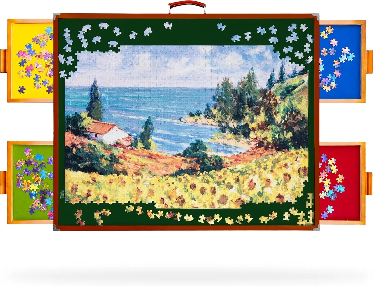 

Rotating Jigsaw Puzzle Board with Lazy Susan, Magnetic Cover & 4 Lockable Drawers, 1000-Piece Portable Wooden Puzzle Table for A