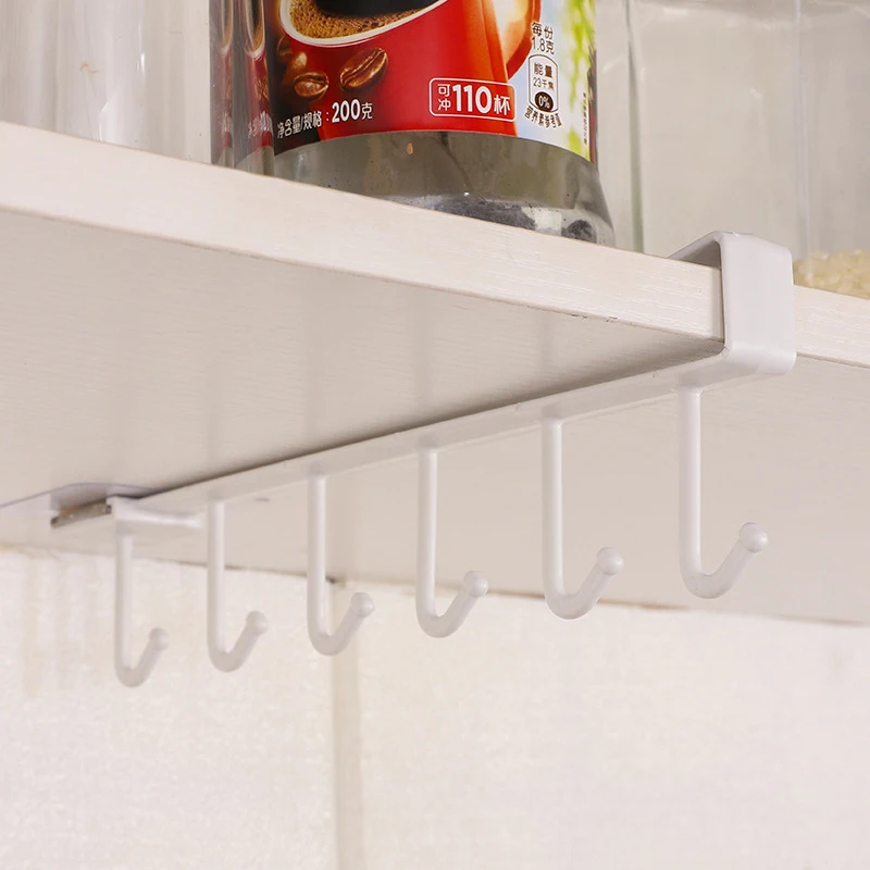 *6 Hooks Storage Shelf Plastic Under Shelves Hanging Rack Utensils Holder Wardrobe Kitchen Bathroom Organizer Home Accessories
