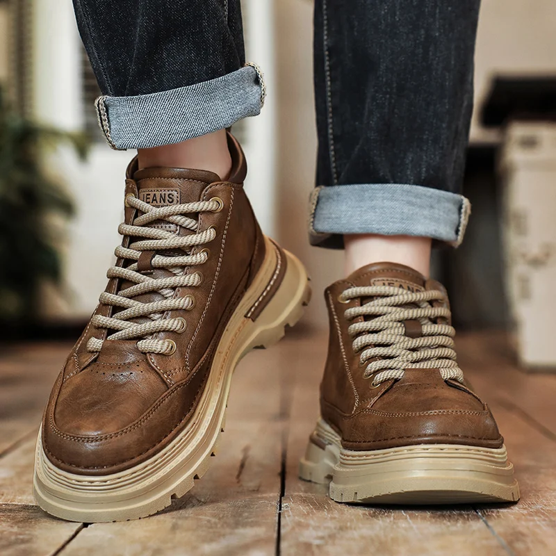 

Classic Retro Style Men Thick Soled High Top Boots Luxury Brand Leather Business Party Casual Boots High-quality Versatile Boots