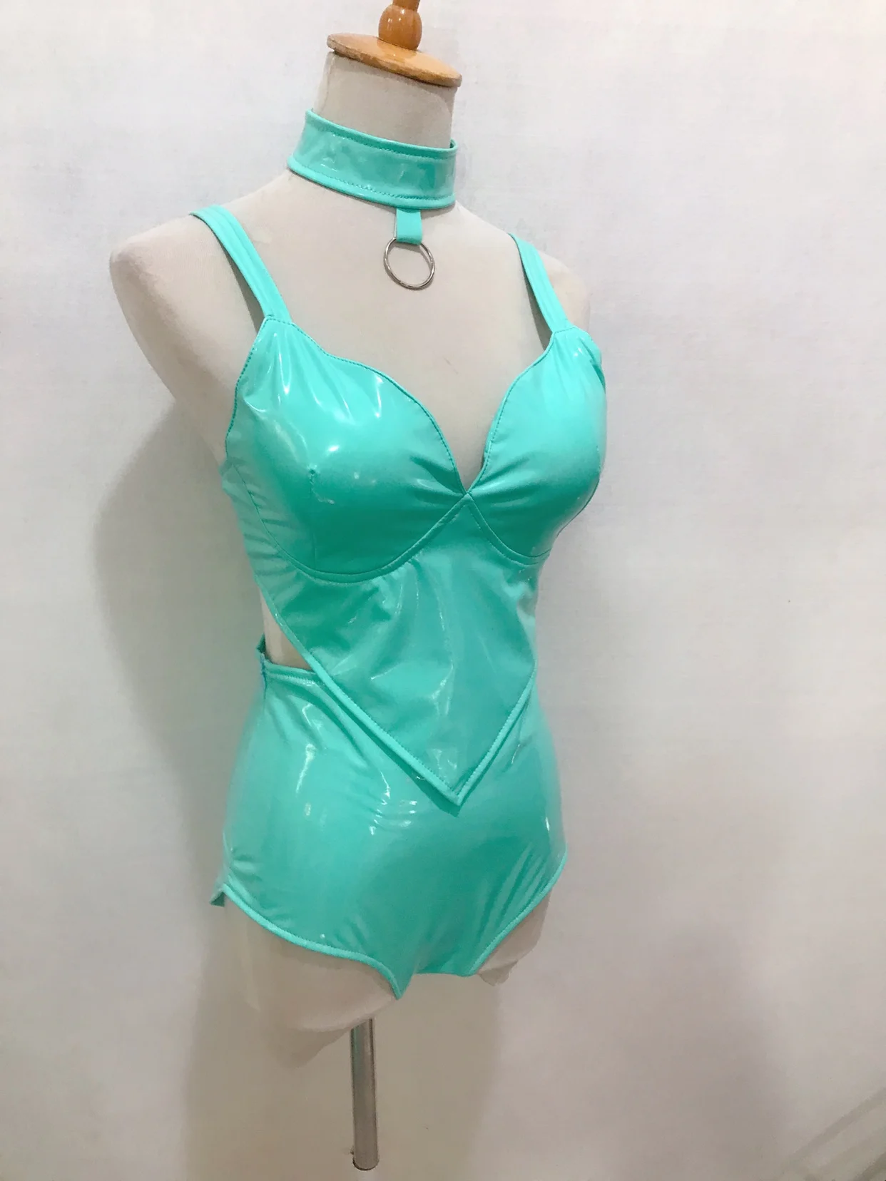 Helle elastische Lack Leder Split Set Nachtclub Bar Urlaub Party Sängerin Führenden Tanz Bühne Sexy Performance Kleid