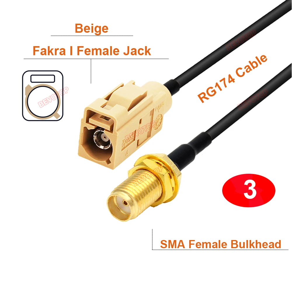 1 Unidad Cable Coaxial RF Pigtail RG174 Beige Fakra I a SMA Macho/Hembra, Conector de Extensión de Antena, Cable Jumper RF Coaxial BEVOTOP