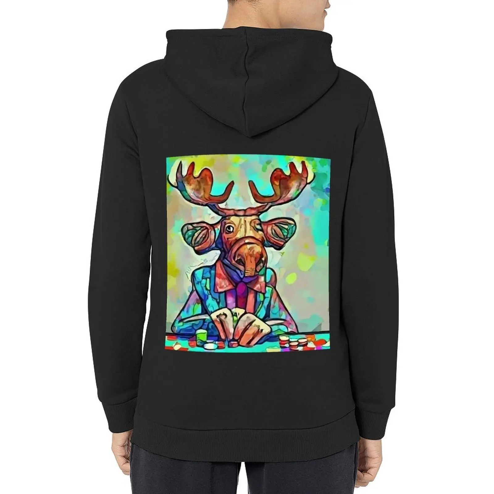 

Funny Colorful Moose Gambling Cubism Art Hoodie autumn men's coat winter clothes men's autumn clothes man hoodie