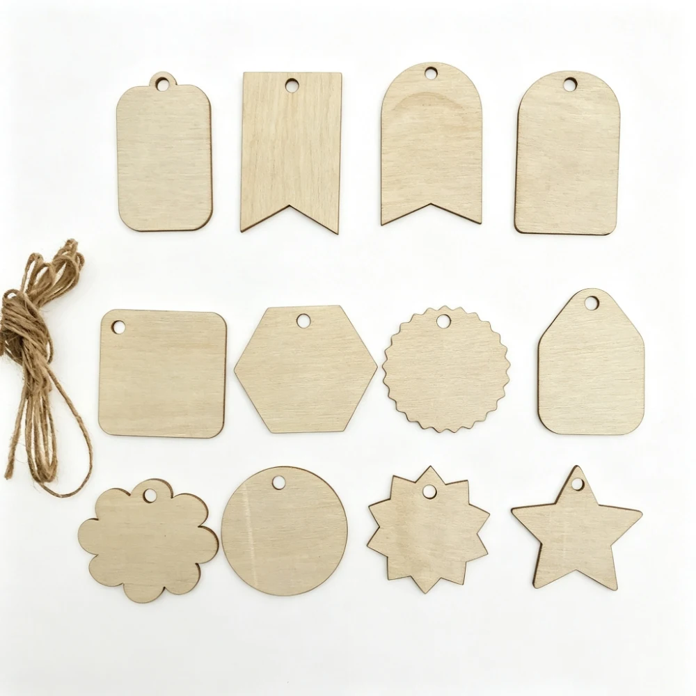 200PCS 40MM-50MM Unfinished Hollow Wood Big Pendants Undyed Laser Cut Wood Shapes Mixed Shape Wood DIY Crafts