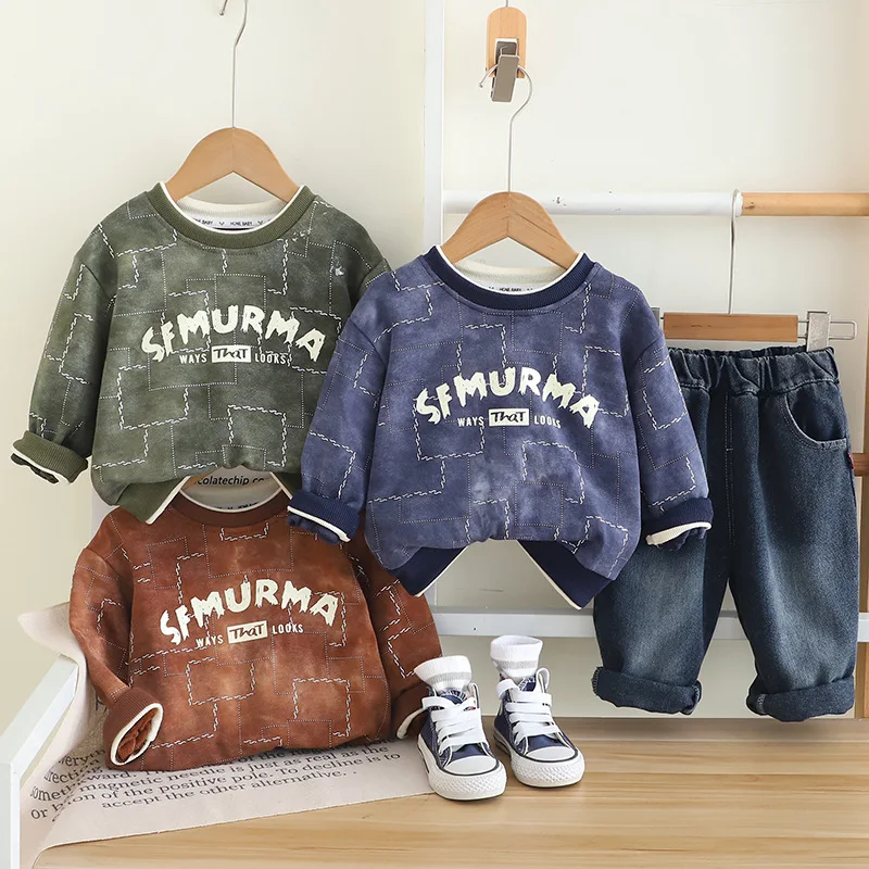 

Boys Clothes Sets Spring Autumn Children Sweatshirts Denim Pants 2pcs Sports Suit For Baby T-shirts Outfits Kids Tracksuits 4 5Y
