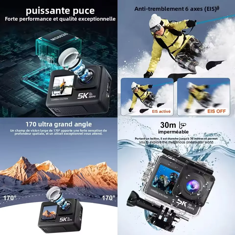 4K Action Camera 1080P 30FPS IPS Screen Bicycle Video Recording 2.0 Inch 120 Wide Angle Action Camera