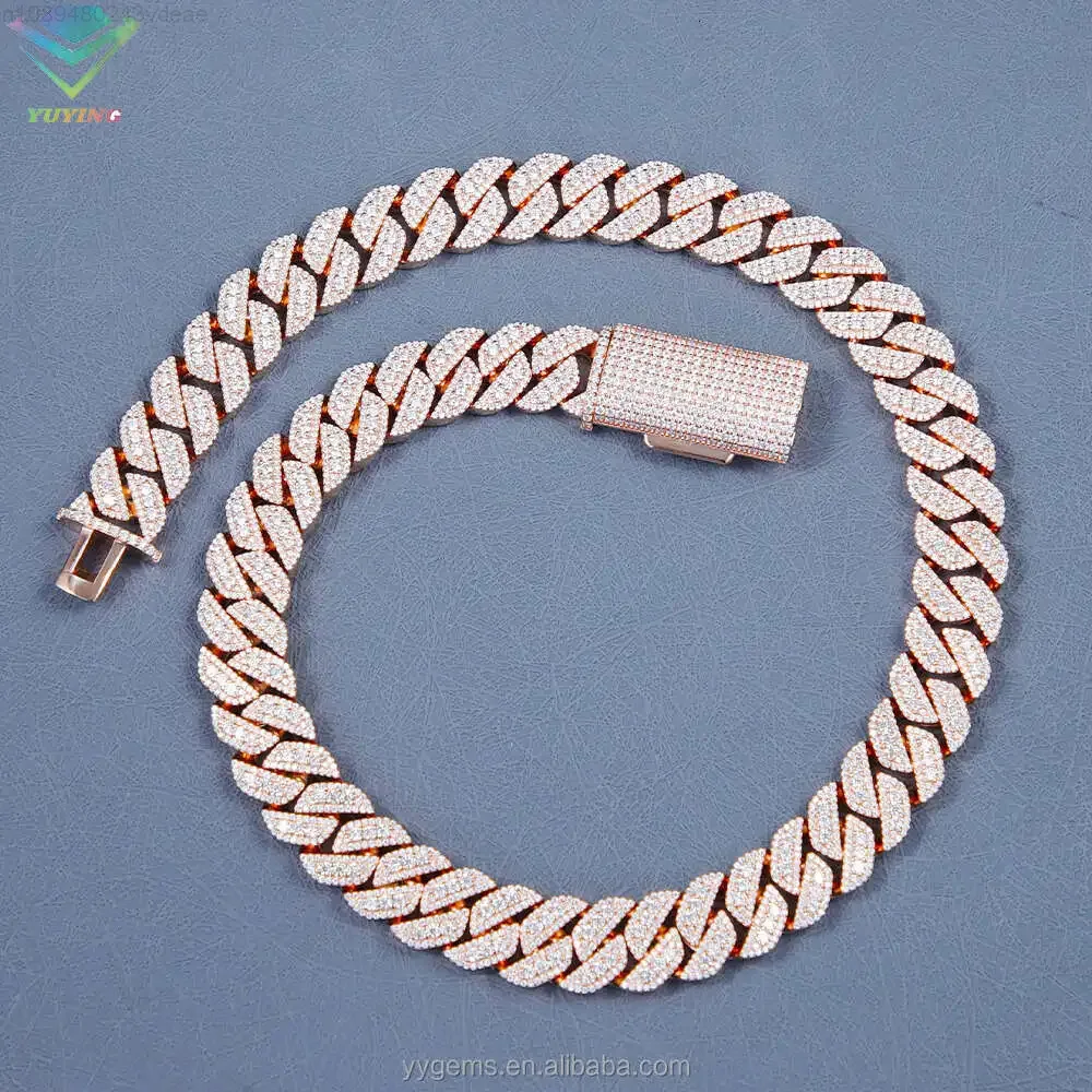 Ice Out Cuban Link Chain15mm Vvs Diamond Moissnaite Chain S925 Silver Gold Plated Hip Hop Fine Jewelry Necklaces