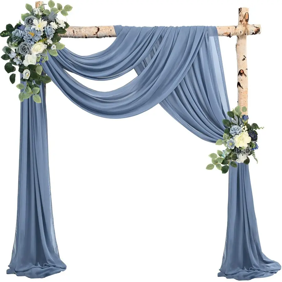 

Length x 28 Width 4 Panels Wedding Arch Draping Fabric Dusty Blue Arch Drapes Chiffon Fabric Sheer Curtains Backdrop for Party B