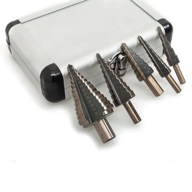 5pcs HSS Cobalt Step Drill Bit Set Metric Inch Multiple Hole 50 Sizes with Aluminum Case