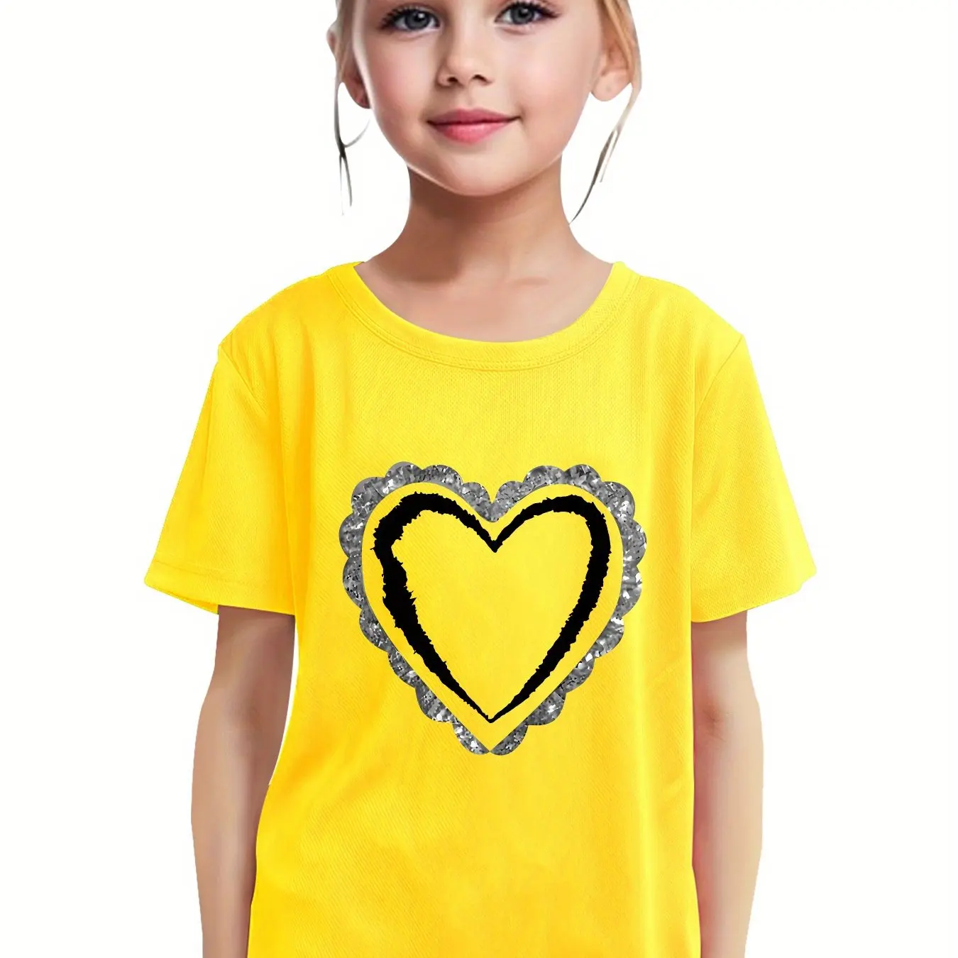 Hearts Graphic Kid Clothes Girl T-Shirt Short Sleeve Casual Cartoon O-Neck Girl Top Children Summer Clothes Outdoor Girl Clothes