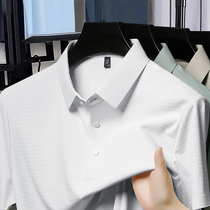 

High end men's seamless short sleeved polo shirt, wrinkle resistant and wrinkle free, summer new fashionable casual clothes
