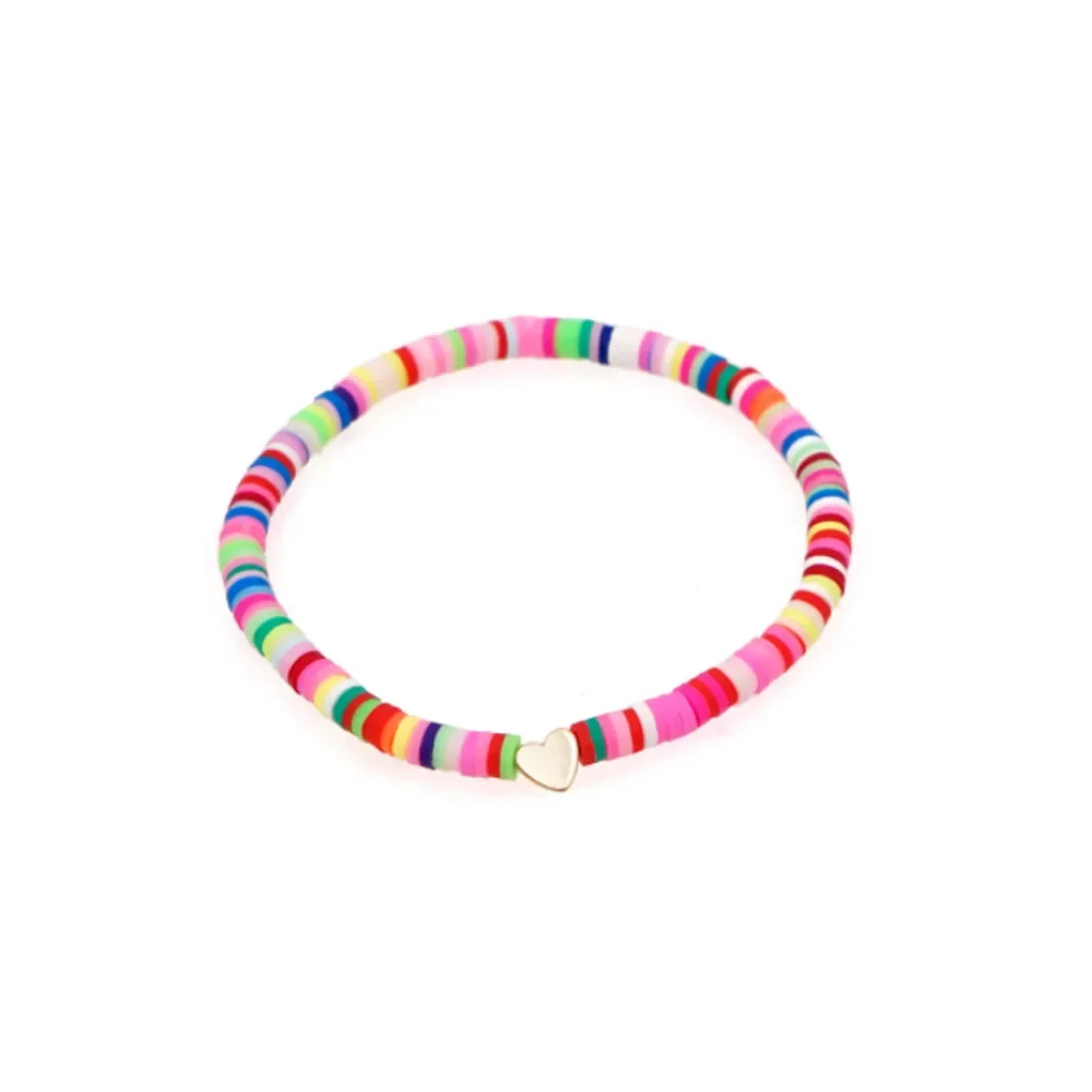 Fashion Rainbow Stackable Bracelets Set For Women Heart Charm Soft Clay Pottery Layering Beads Chain Bangle Female Boho Jewelry