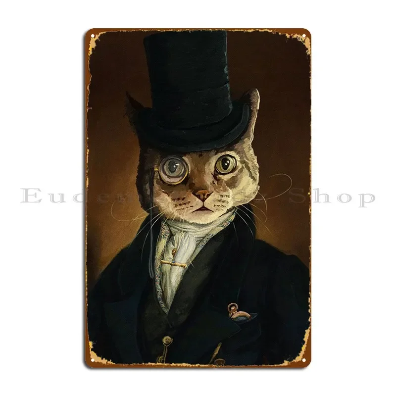 Aristocratic Cat Portrait Metal Plaque Living Room Club Iron Bar Printing Tin Sign Poster