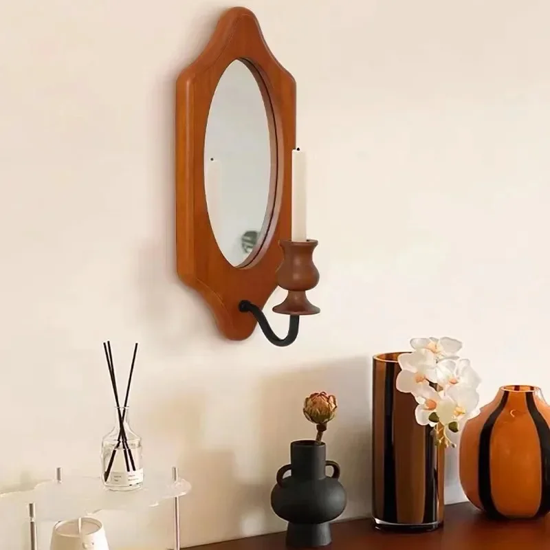 

Vintage Solid Wood Retro Mirror Bedroom Porch Decorative Mirror Bathroom Living Room Furnishings Mirror Wall Home Decor