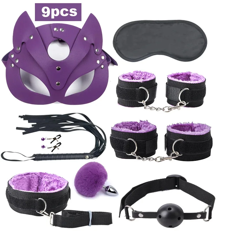Exotic Bed Bondage Set BDSM Kits Exotic Sex Toys For Adults Games Leather Handcuffs Whip Gag Nipple Clamps Women Sex Products view 2