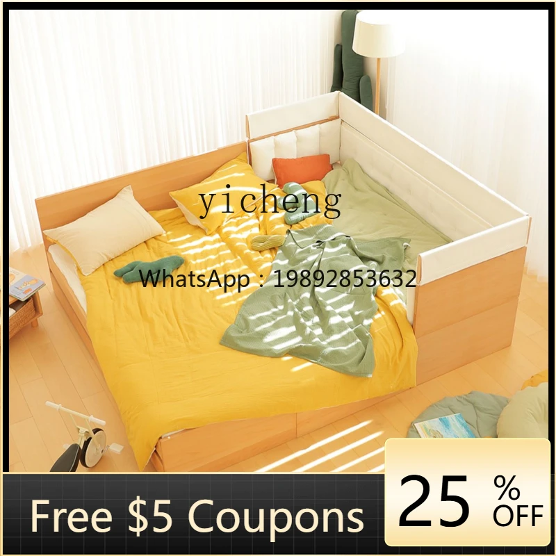 

ZZ Splicing Bed Newborn Crib Solid Wood Children's Bed Widened Flat Bed for Adults to Sleep
