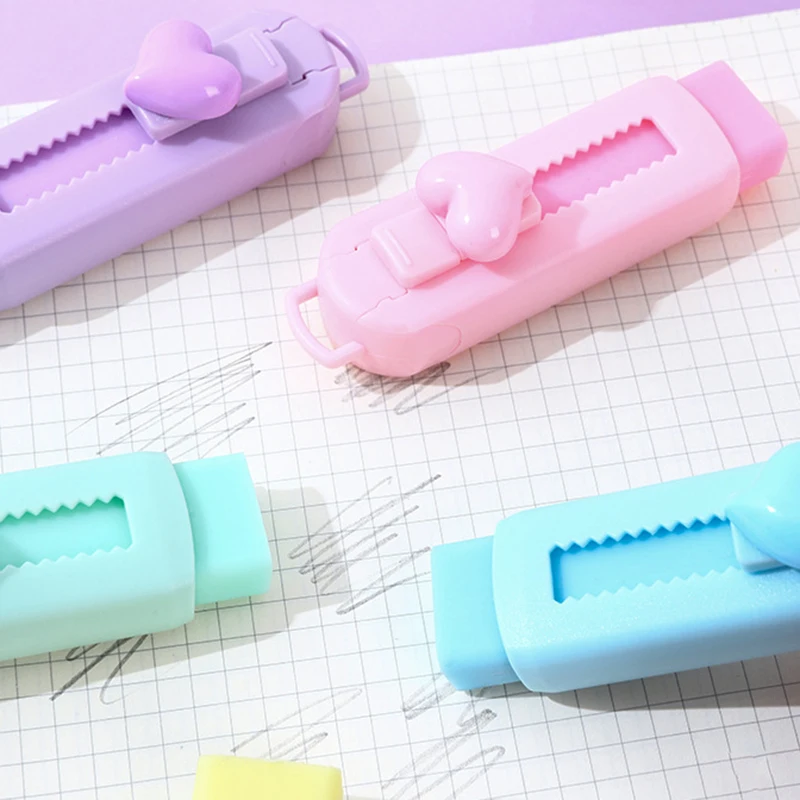 Retractable Push-pull Eraser Portable Solid Color Heart Rubber Without Trace For Students Stationery School Supplies Accessories
