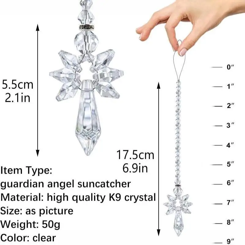 Rainbow Guardian Angel Crystal Light Catcher Decorative Hanging Ornament 1Pc for Home Porch Car Window Kids Room Decoration