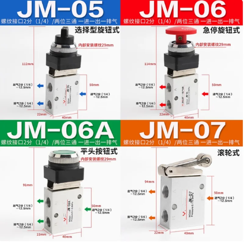1PCS JM-05 JM-06 JM-06A JM-07 Manual Switch Control Pneumatic Valve Two-position Three-way Mechanical Valves