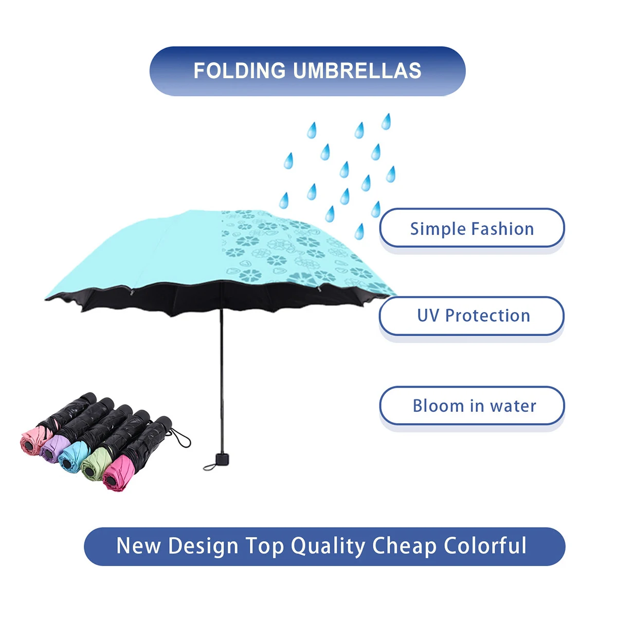 Shine Dual-use Umbrella, Water Blossom Flowering Folding Manual Umbrella