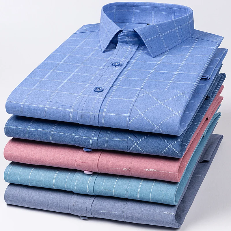 Summer Men's New Casual Plaid Long Sleeve Shirt Breathable Quality Middle-aged Daddy's Outfit No Ironing Shirt