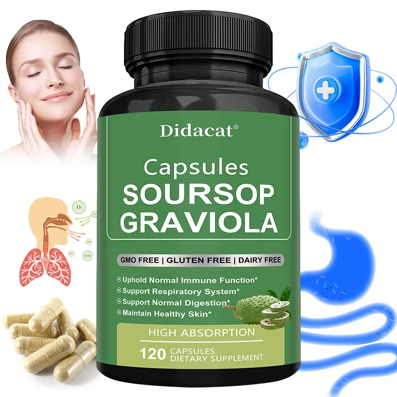 

Soursop Graviola Leaf Extract Capsules, Antioxidant, Support Immune Wellness, Mood Relaxation, Digestive & Liver Daily Care