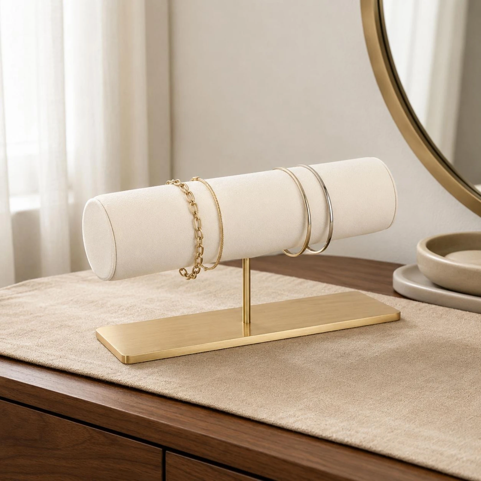

T-Shaped Jewelry Stand Rectangular Base Jewelry Display Stand Retail Fixture Metal Accessory Storage Space Saving