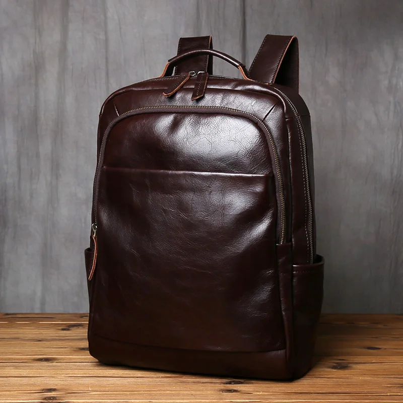 NZPJ Retro Echtes Leder männer Rucksack Mode Rucksack Top Schicht Rindsleder Computer Rucksack Große Kapazität Reisetasche – Detail 6