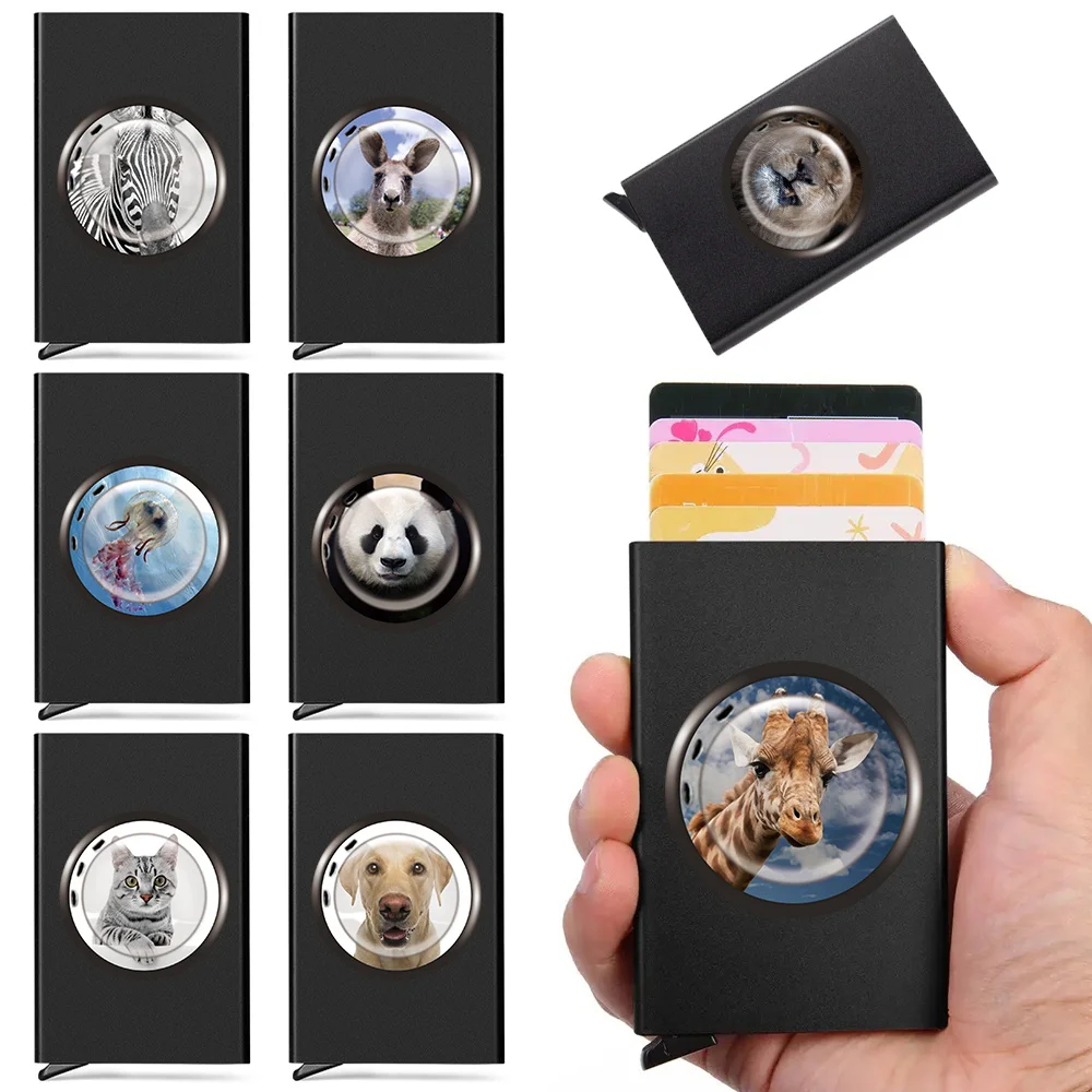 ID Credit Bank Card Holder Wallet Men Anti Rfid Blocking Automatic Pop Up Protected Slim Mini Money Wallets Case Animal Pattern