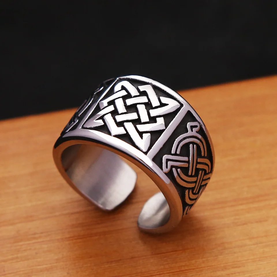 New Vintage Viking Celtic Knot Ring For Men Women Stainless Steel Biker Fashion Simple Opening Rings Amulet Jewelry Wholesale
