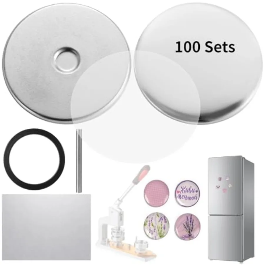 

100 Sets Fridge Metal Buttons 2.28 Inch/58 mm Round Blank Button Badge Parts Magnet Tinplate DIY Badge Kit with Clear Films Ads