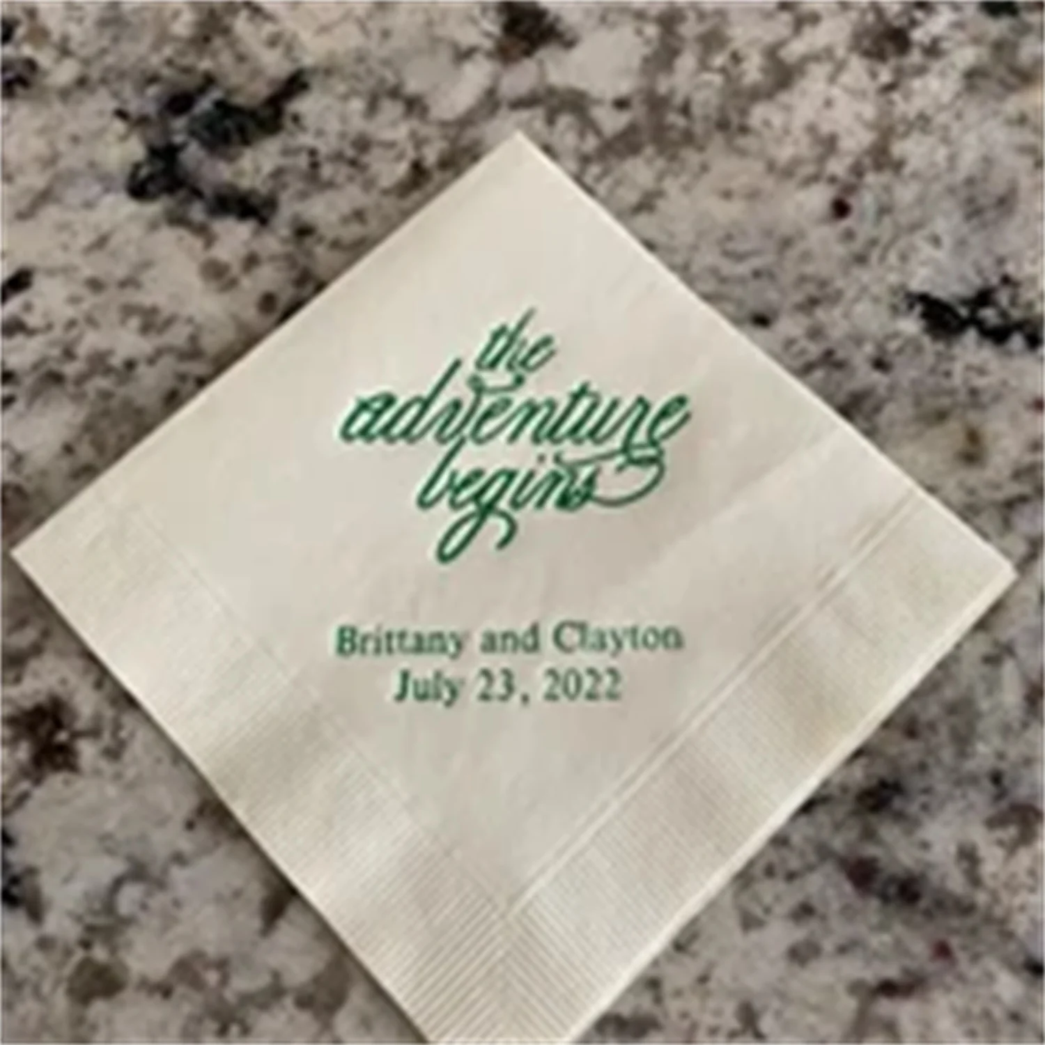 50 PCS The Adventure Begins Napkins - Paper Wedding Napkin - Personalized Napkins - Printed Wedding Napkin - Set of 50 Cocktail