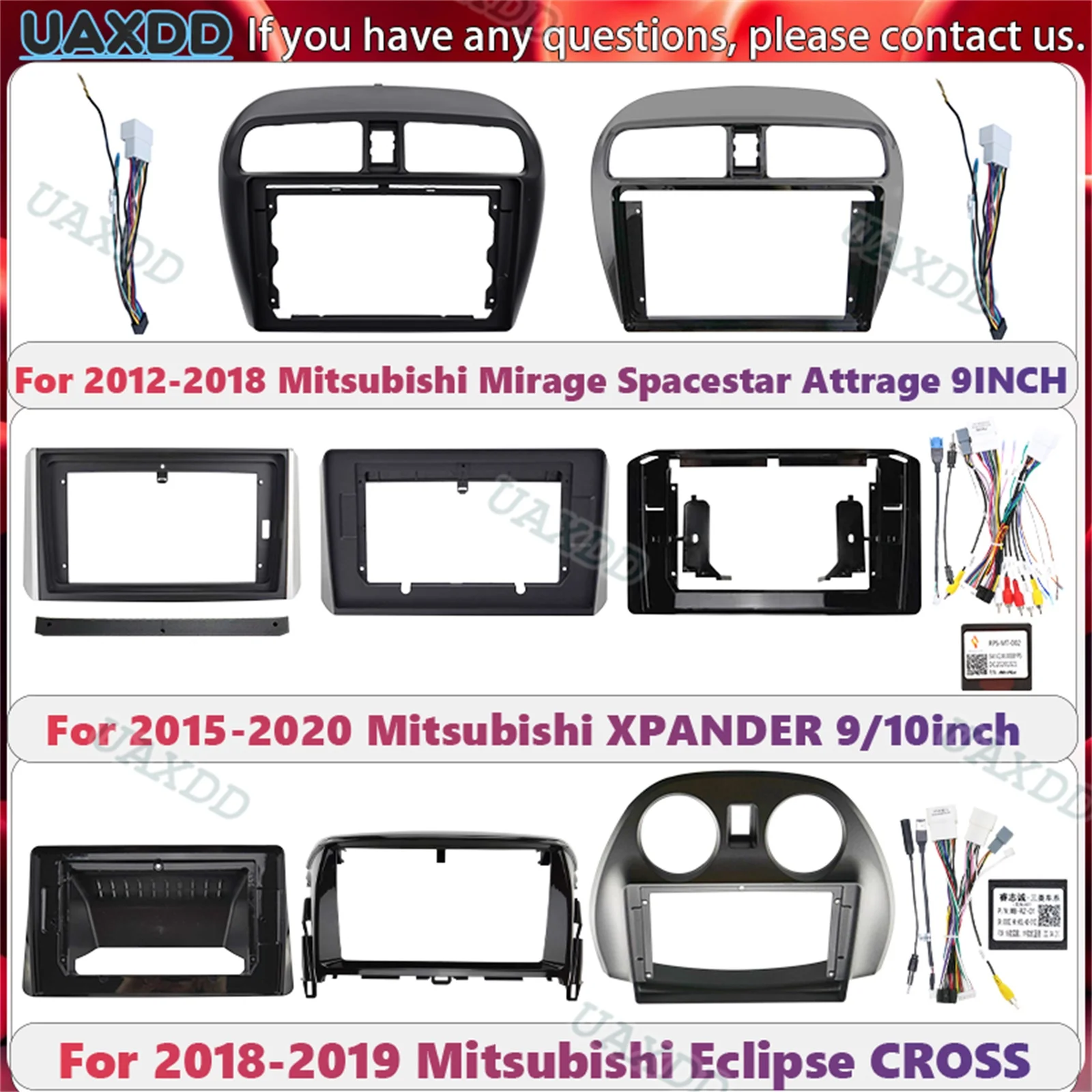 For Mitsubishi 2012-2020 Mirage Spacestar Attrage Eclipse Spyder Cross 2015-2023 Xpander Automotive Car Android Frame Kit Panel