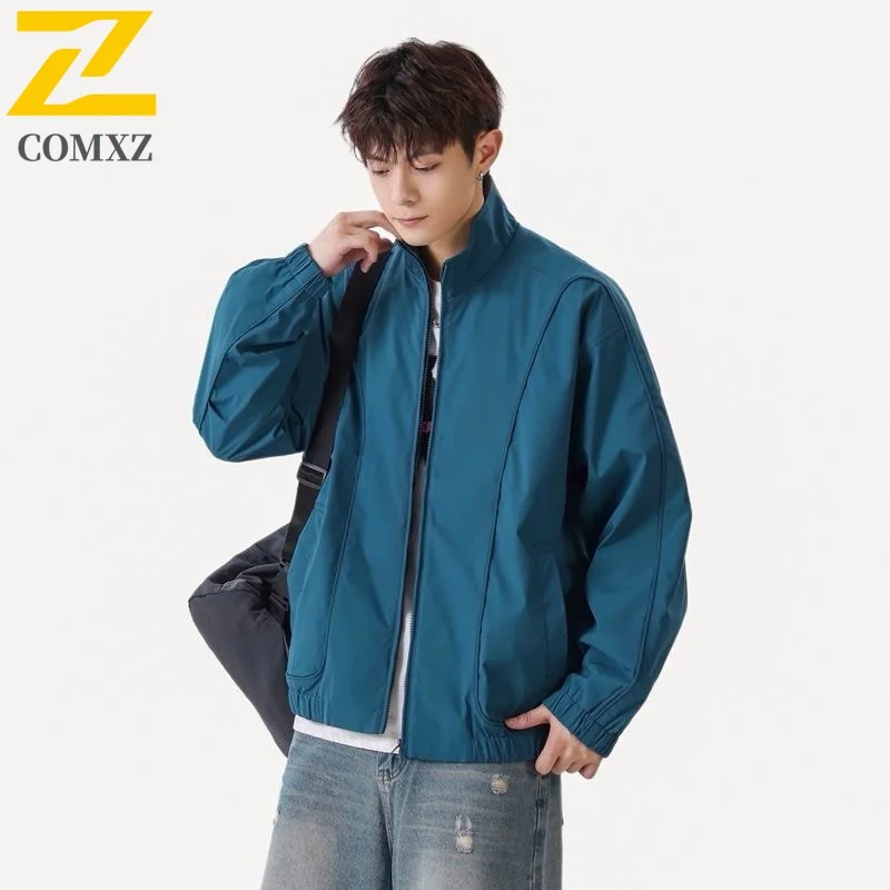 

COMXZ Мужская мотоциклетная куртка для отдыха с воротником-стойкой, уличные велосипедные пальто, однотонные дорожные уютные легкие осенние ветровки