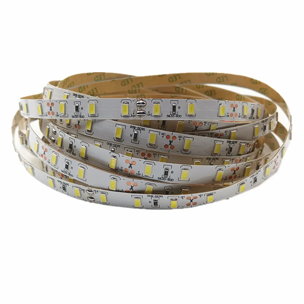 12V 5m 5630 5730 LED Strip Light IP20 IP65 Waterproof Warm Cold White Red Green Blue 4000K Flexible Tape 60LED/m