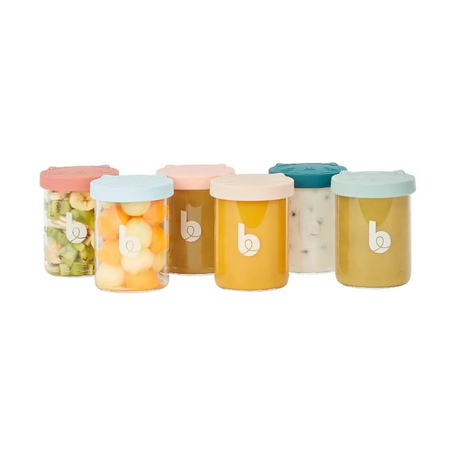 

Babymoov Baby Glass Food Jars Set of 6 8.5oz Each BPAFree Borosilicate Glass Storage Containers Leakproof Silicone Lids Microwa