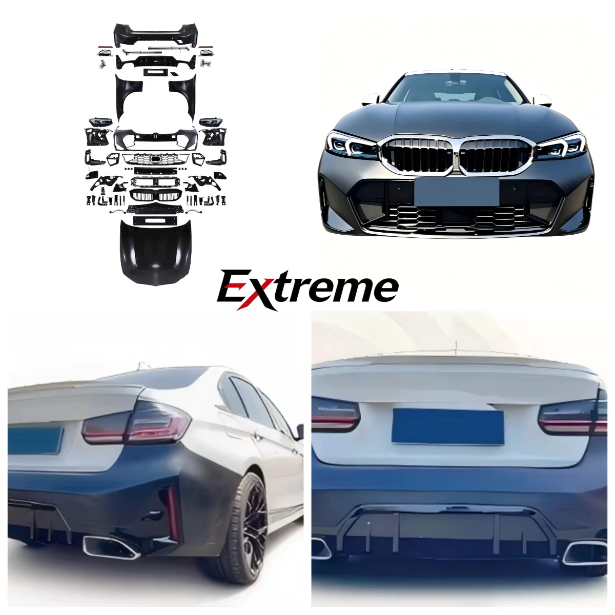 Old to New MT Style PP Body Kit for 3 Series F30 F35 2013-2018, Complete Set with Bumpers, Diffuser,  Fenders and Hood