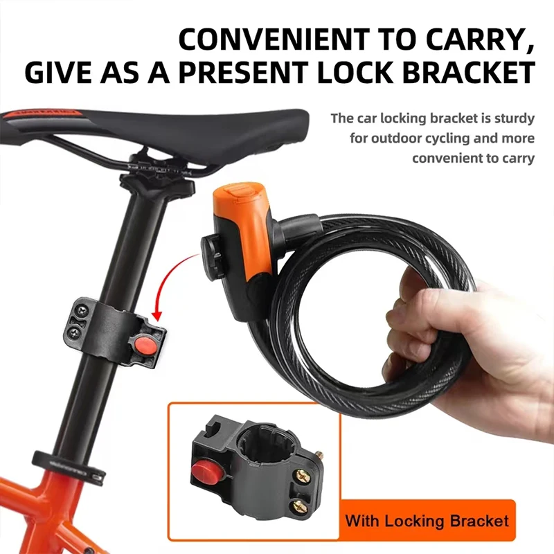 Universal Mountain Bike Cable Lock Key Fixed Secure Anti Theft With Bracket Scooter Lock Bicycle Accessories 2024New Wholesale