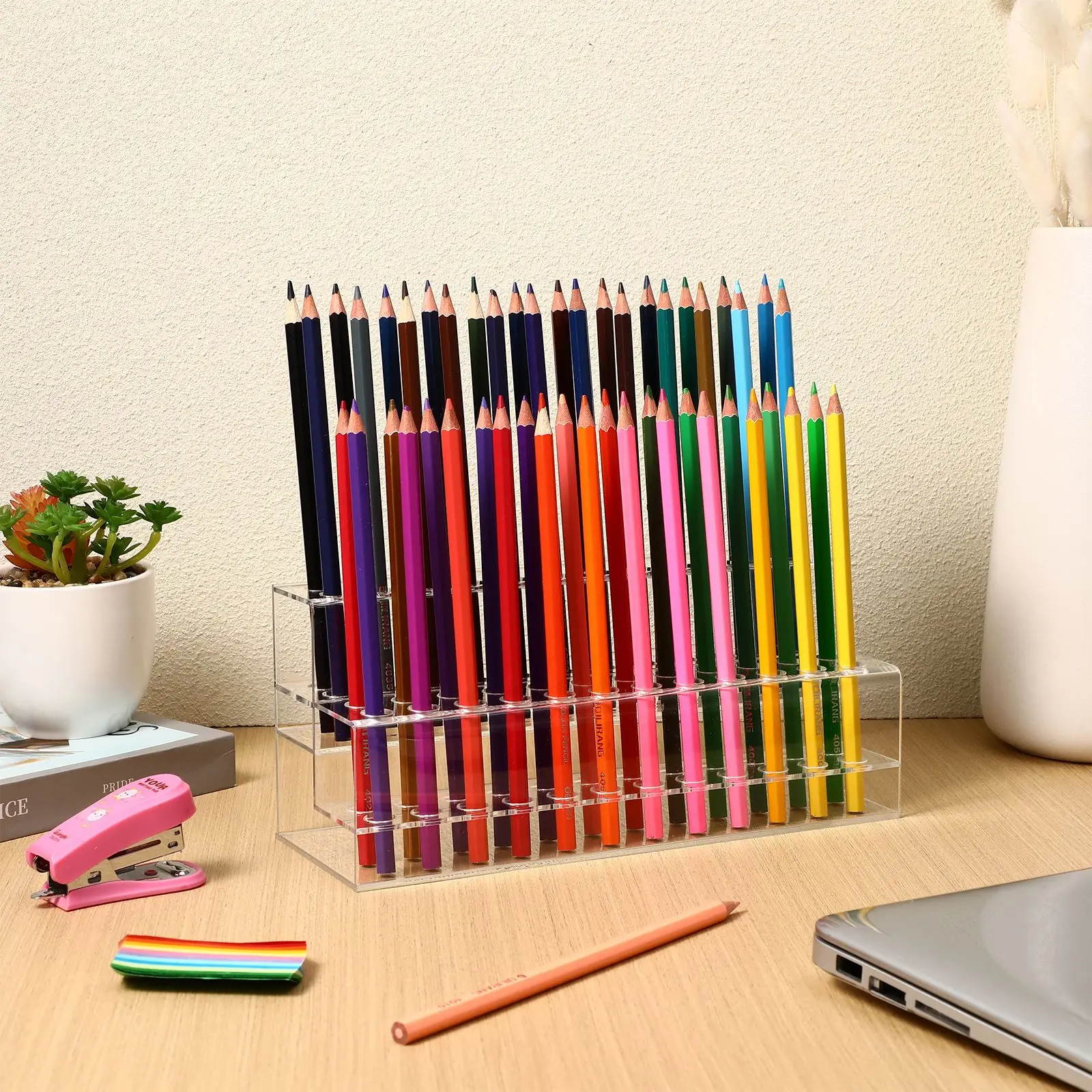 Grande Capacidade Acrílico Pen Holder, Lápis Display Stand, Crayon Paintbrush, Prateleira de armazenamento, Desktop Organizer, Escola Office Access