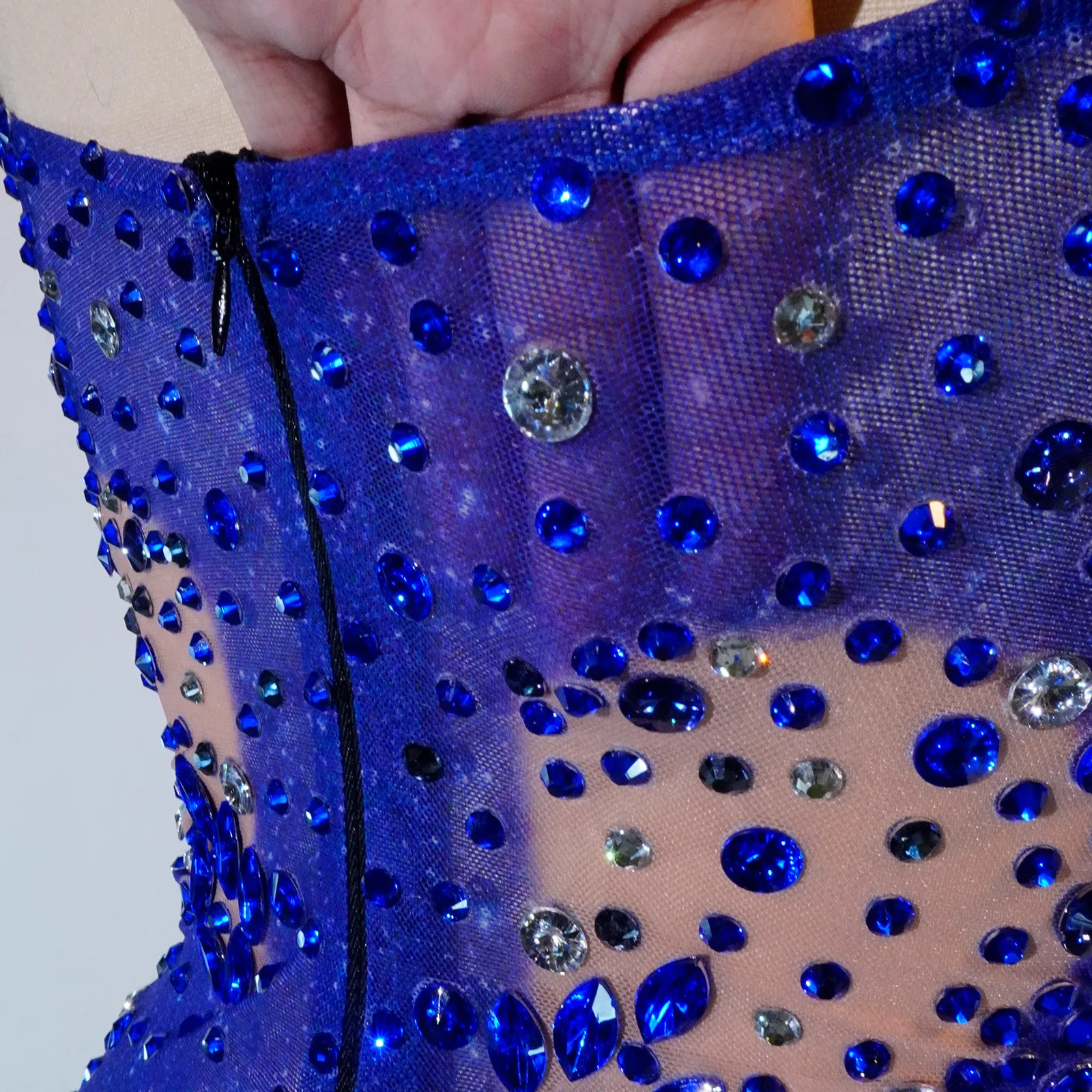 Justaucorps Sexy en Maille Transparente pour Femme Adulte, Costume Drag Queen, Bleu Strass, Batterie, Spectacle de brevsur Scène, Bar, ixd'Anniversaire