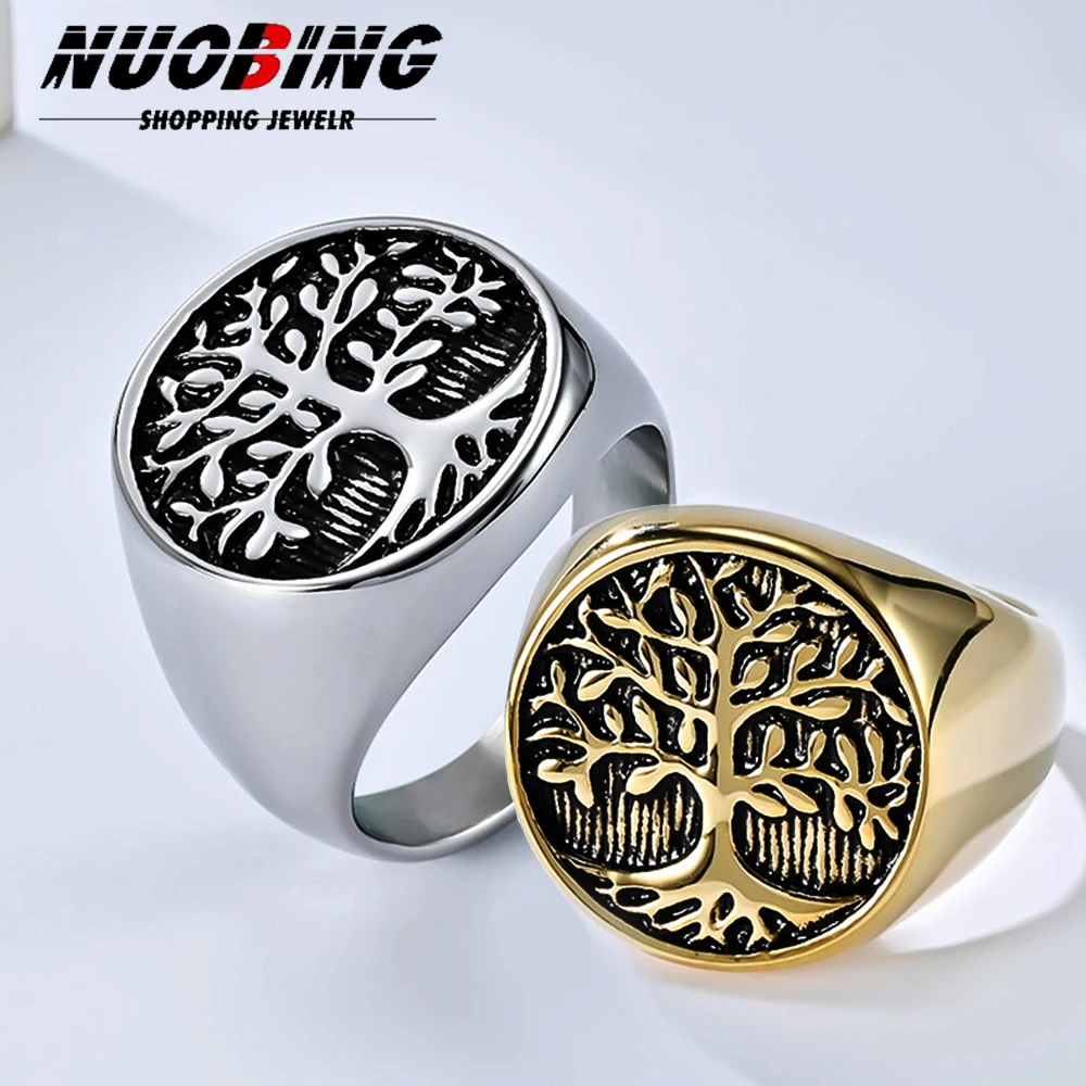 

Nordic Tree of Life Amulet Stainless Steel Mens Rings Simple Viking Male Boyfriend Biker Jewelry Creativity Gift Wholesale