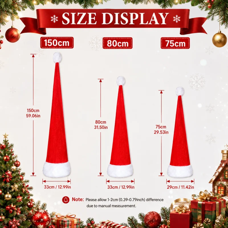 75/80/150CM Red Extended Long Santa Claus Beanie Hat For Men Women Couples Family Xmas Christmas New Year Fancy Holiday Party