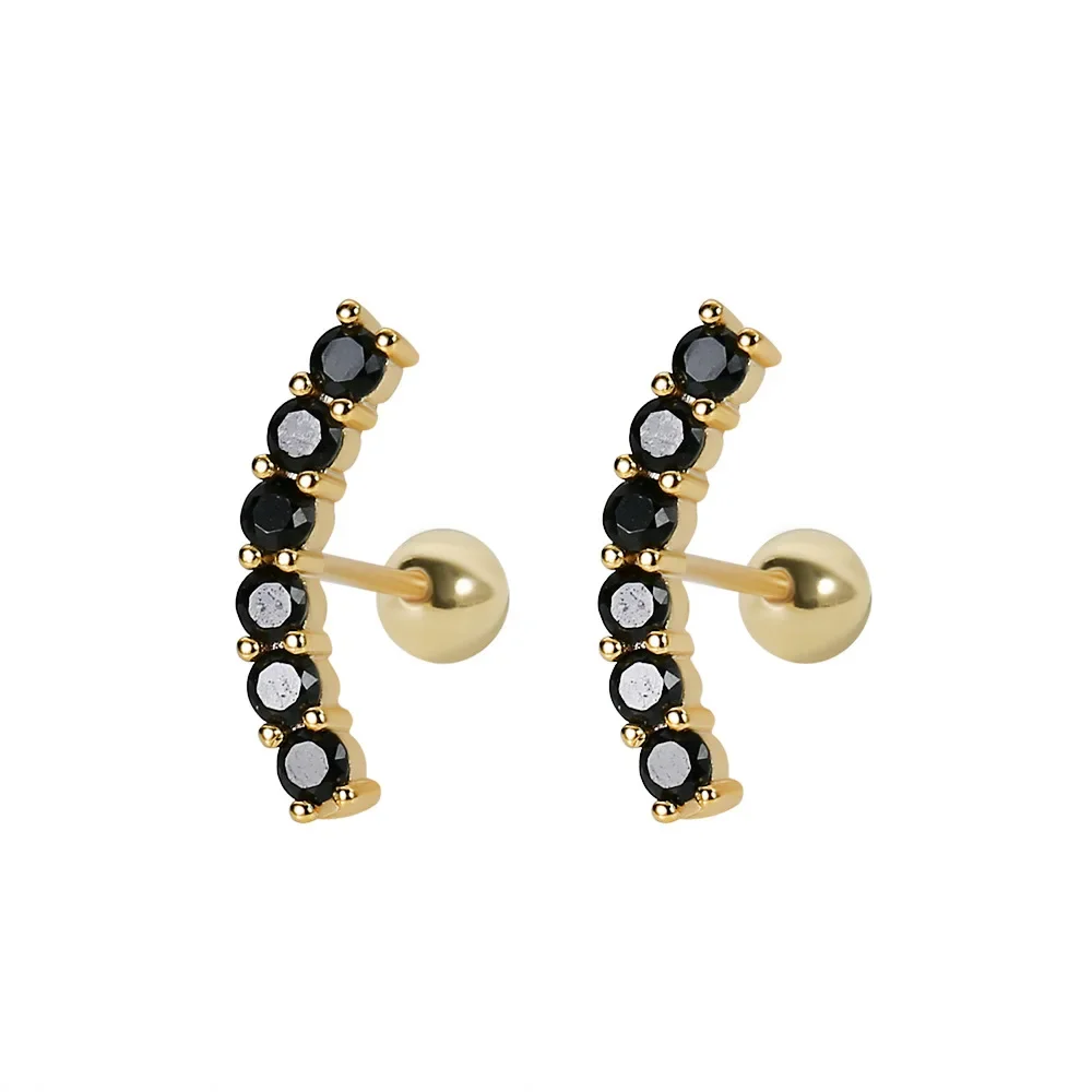 Wholesale Geometric Radian Black & White Zircon Screw Stud Earrings for Women Minimalist Jewelry Crystal Accessories