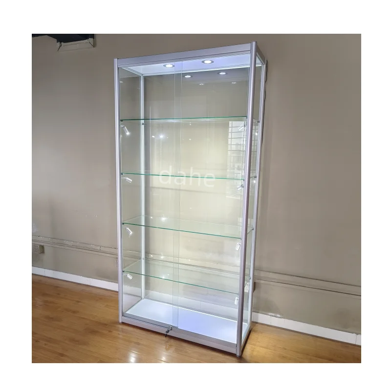 Custom. Grote Capaciteit Wijnglazen Kast Hoog Aluminium Frame Show Voor Tentoonstelling Afsluitbare Vitrines Glazen Display Voor Juweel