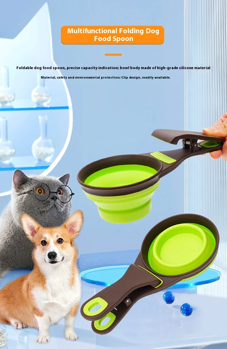 

Collapsible Silicone Pet Bowl – 3-in-1 Food & Water Dish with Measuring Spoon