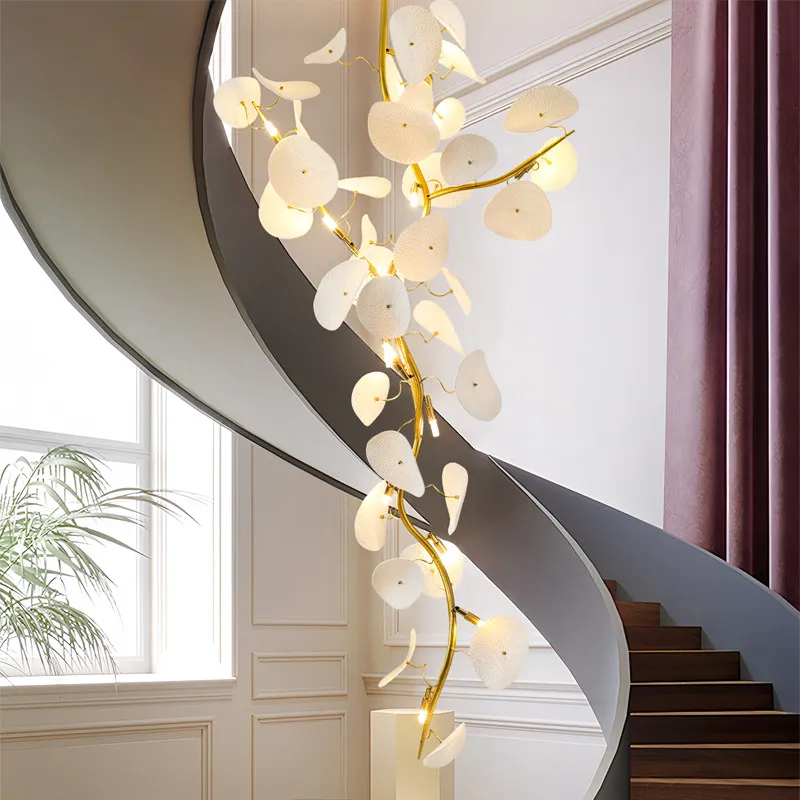 French Luxurious Pendant Lights Art Ceramics Ginkgo Leaf LED Ceiling Hanging Lamps Villa Parlor Hotel Lobby High-end Chandeliers