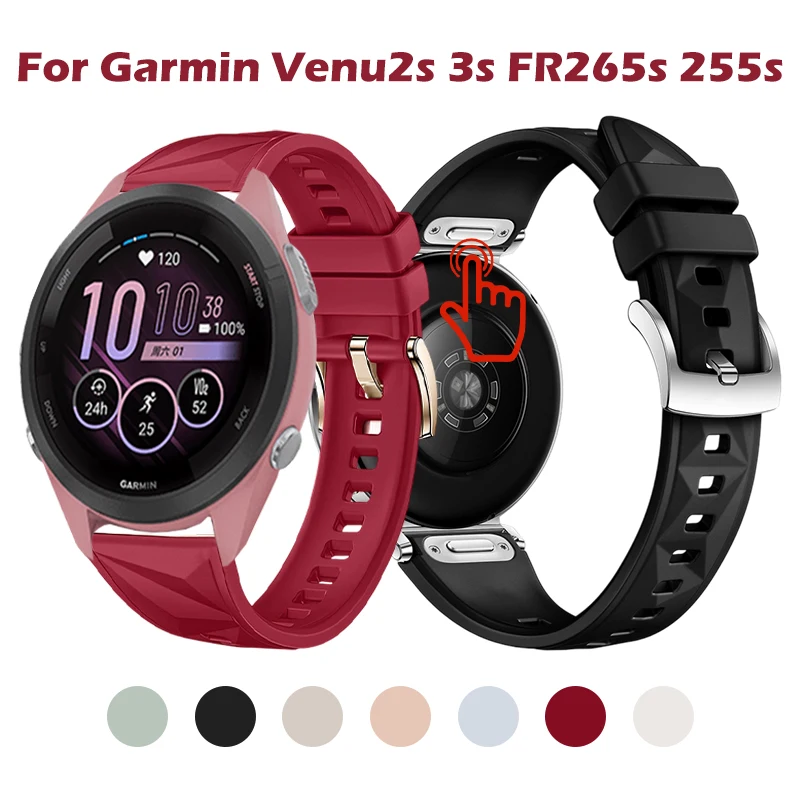 

Резиновый ремешок FKM для Garmin Venu 2s 3s, браслет с кристаллами и рисунком для Garmin Forerunner 265s 255s/vivoactive 4s/Active S