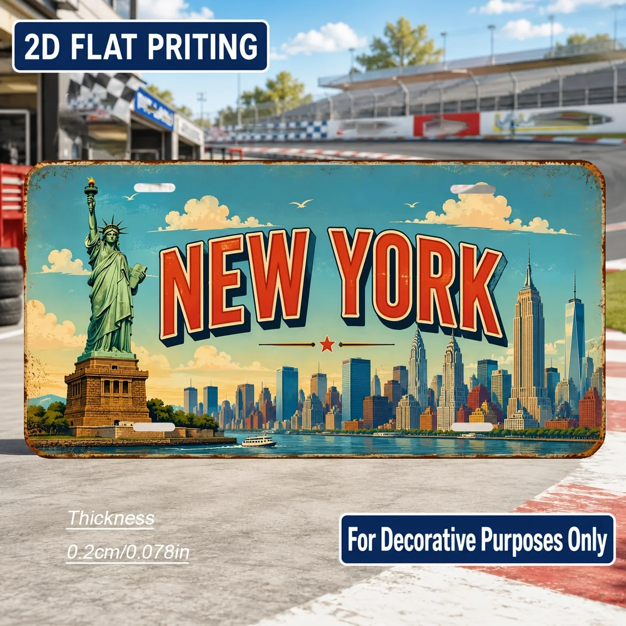 2D Flat - 【2D Flat】 2D Flat - [2D Flat] 2D Flat Printing, 1pc, New York Theme Retro License Plate, Home Decor, Birthday Gift, Re
