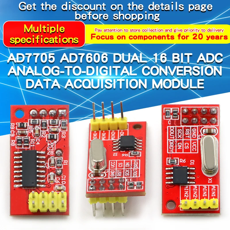 1PCS AD7705 AD7606 Dual 16-Bit ADC Analog-to-Digital Conversion Data Acquisition Module Programmable Input Gain SPI Interface